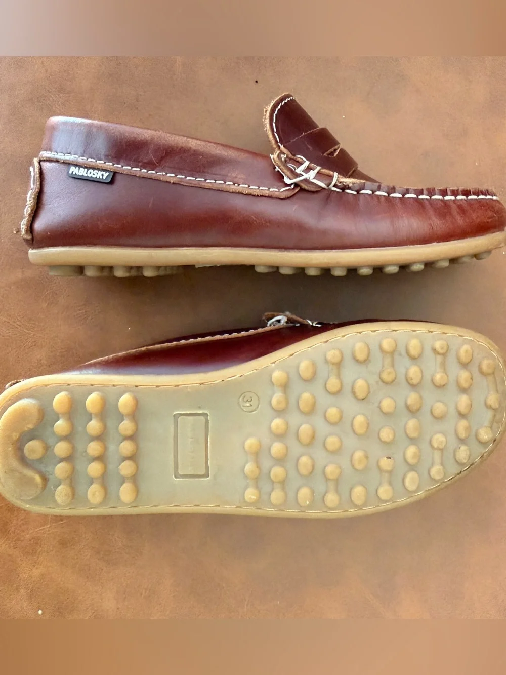 Pablosky Kids Brown Leather Penny Loafers